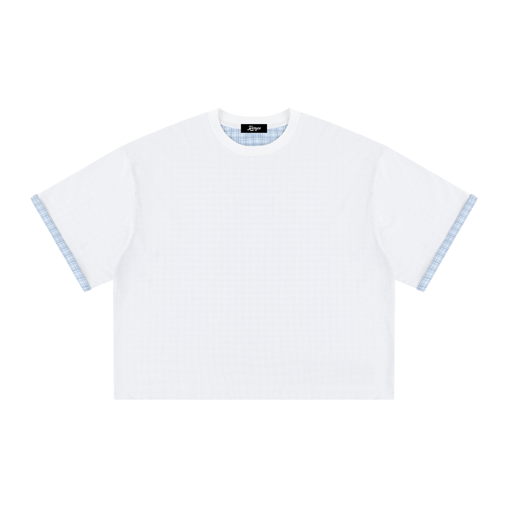 Unisex Boxy Plaid-Lined Double-Face T-Shirt