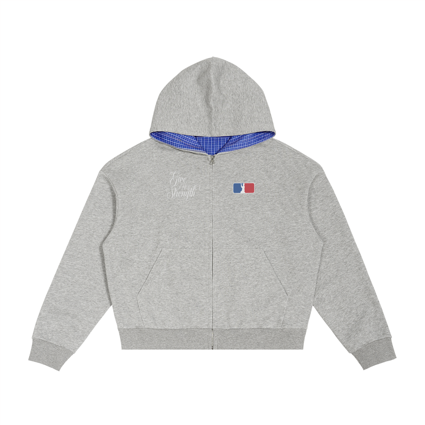 Contrast Plaid Boxy Zip Hoodie